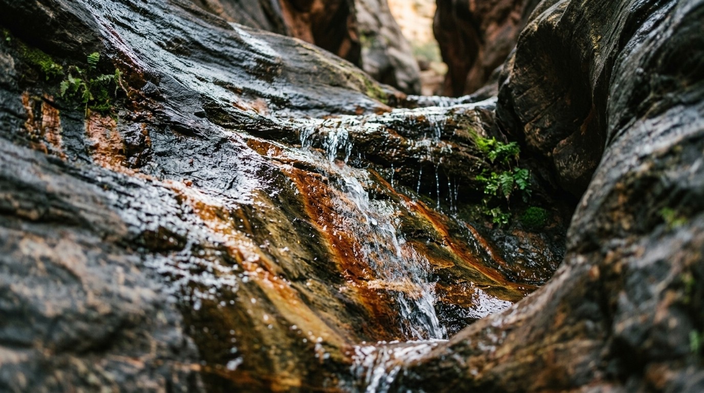 Sunlit water pouring into a glass over a neutral stone background