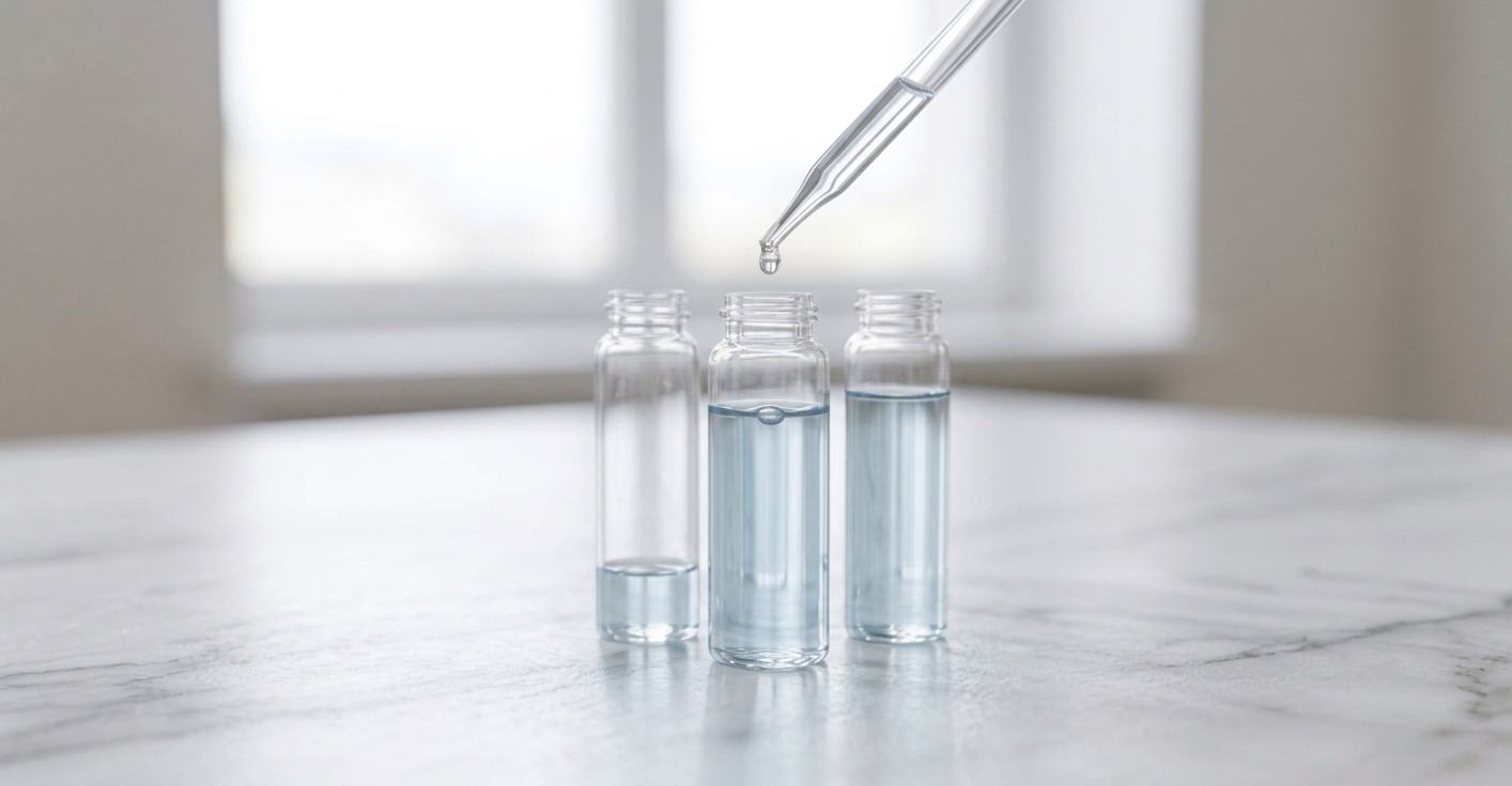 Reagent being added to vials of water during an Aera in-home water test